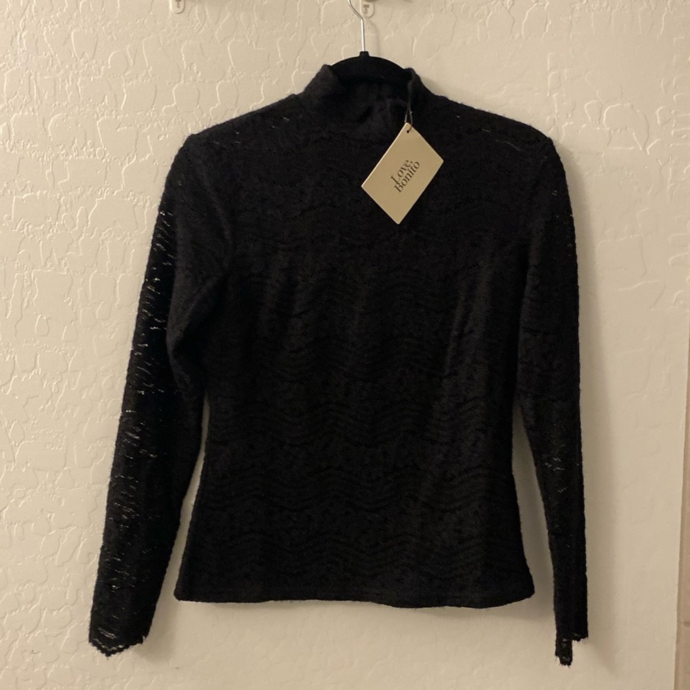 Love Bonito Black Lace trim long sleeve top